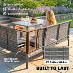 Outsunny 6-Seater Rattan Dining Set Sofa Table Footstool Outdoor w/ Cushion Garden Furniture, Orange - thumbnail 6