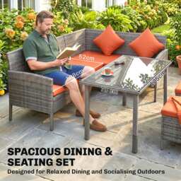 Outsunny 6-Seater Rattan Dining Set Sofa Table Footstool Outdoor w/ Cushion Garden Furniture, Orange - thumbnail 4
