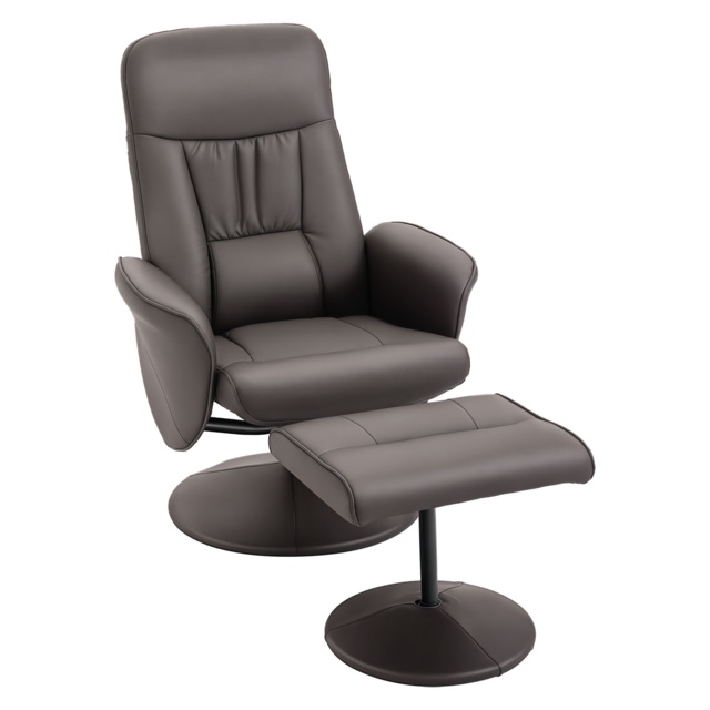 HOMCOM Executive Recliner Chair High Back and Footstool Armchair Lounge Seat Brown - image 1