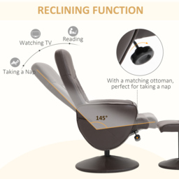 HOMCOM Executive Recliner Chair High Back and Footstool Armchair Lounge Seat Brown - thumbnail 4