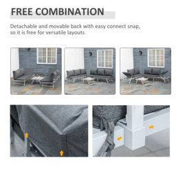 Outsunny 3 Pcs Garden Seating Set w/ Convertible Sofa Lounge Table Padded Cushions Outdoor Patio Furniture Couch Grey - thumbnail 6