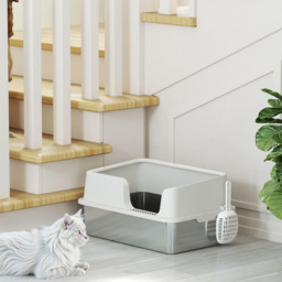 PawHut Stainless Steel Litter Box with Detachable Rim, Easy Clean, Odour-Resistant with Scoop, 60 x 40 x 28 cm - Aosom UK - thumbnail 8