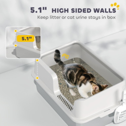 PawHut Stainless Steel Litter Box with Detachable Rim, Easy Clean, Odour-Resistant with Scoop, 60 x 40 x 28 cm - Aosom UK - thumbnail 4
