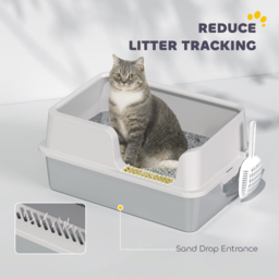 PawHut Stainless Steel Litter Box with Detachable Rim, Easy Clean, Odour-Resistant with Scoop, 60 x 40 x 28 cm - Aosom UK - thumbnail 6