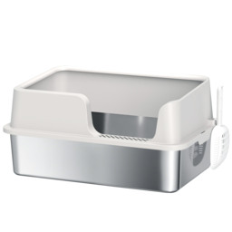 PawHut Stainless Steel Litter Box with Detachable Rim, Easy Clean, Odour-Resistant with Scoop, 60 x 40 x 28 cm - Aosom UK - thumbnail 1