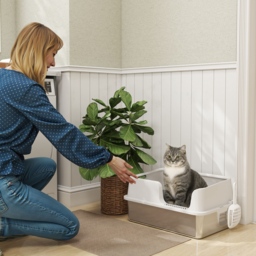 PawHut Stainless Steel Litter Box with Detachable Rim, Easy Clean, Odour-Resistant with Scoop, 60 x 40 x 28 cm - Aosom UK - thumbnail 2