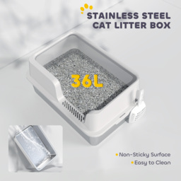 PawHut Stainless Steel Litter Box with Detachable Rim, Easy Clean, Odour-Resistant with Scoop, 60 x 40 x 28 cm - Aosom UK - thumbnail 5