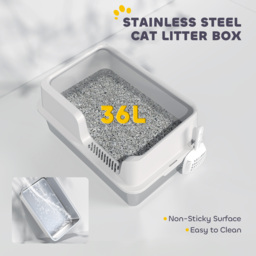 PawHut Stainless Steel Litter Box with Detachable Rim, Easy Clean, Odour-Resistant with Scoop, 60 x 40 x 28 cm - Aosom UK - thumbnail 5