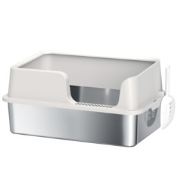 PawHut Stainless Steel Litter Box with Detachable Rim, Easy Clean, Odour-Resistant with Scoop, 60 x 40 x 28 cm - Aosom UK