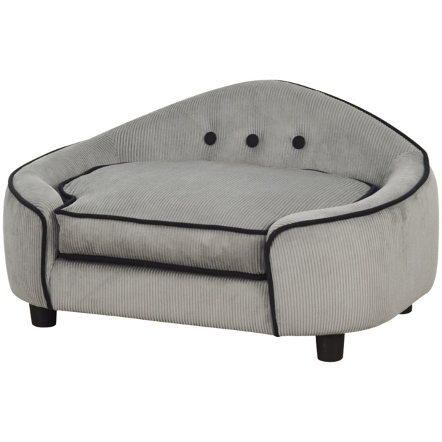 PawHut Pet Sofa Dog Bed Couch Cat Kitten Sponge Removable Cushion Lounge Grey 66.5 x 45 x 35.5 cm - image 1