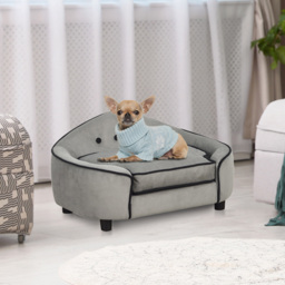 PawHut Pet Sofa Dog Bed Couch Cat Kitten Sponge Removable Cushion Lounge Grey 66.5 x 45 x 35.5 cm - thumbnail 2