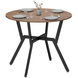 HOMCOM Dining Table, Round Kitchen Table with Black Legs, Anti-slip Foot Pads for Living Room, Dining Room 90 x 76 cm, Brown - Aosom UK - thumbnail 1