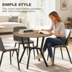 HOMCOM Dining Table, Round Kitchen Table with Black Legs, Anti-slip Foot Pads for Living Room, Dining Room 90 x 76 cm, Brown - Aosom UK - thumbnail 5