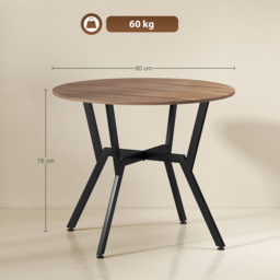 HOMCOM Dining Table, Round Kitchen Table with Black Legs, Anti-slip Foot Pads for Living Room, Dining Room 90 x 76 cm, Brown - Aosom UK - thumbnail 4