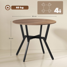 HOMCOM Dining Table, Round Kitchen Table with Black Legs, Anti-slip Foot Pads for Living Room, Dining Room 90 x 76 cm, Brown - Aosom UK - thumbnail 4