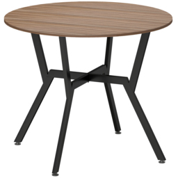 HOMCOM Dining Table, Round Kitchen Table with Black Legs, Anti-slip Foot Pads for Living Room, Dining Room 90 x 76 cm, Brown - Aosom UK - thumbnail 1
