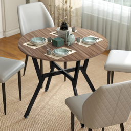 HOMCOM Dining Table, Round Kitchen Table with Black Legs, Anti-slip Foot Pads for Living Room, Dining Room 90 x 76 cm, Brown - Aosom UK - thumbnail 2