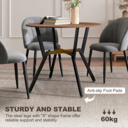 HOMCOM Dining Table, Round Kitchen Table with Black Legs, Anti-slip Foot Pads for Living Room, Dining Room 90 x 76 cm, Brown - Aosom UK - thumbnail 6