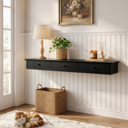 HOMCOM Shelf Wall-Mounted Storage Shelf Shelving Unit MDF 93 x 15 x 10 cm Entryway Kitchen Living Room, Black - thumbnail 2