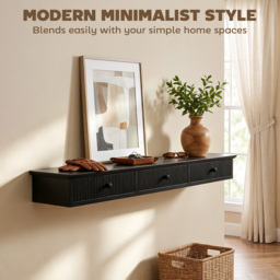 HOMCOM Shelf Wall-Mounted Storage Shelf Shelving Unit MDF 93 x 15 x 10 cm Entryway Kitchen Living Room, Black - thumbnail 7