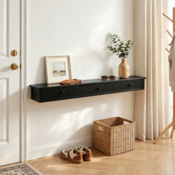 HOMCOM Shelf Wall-Mounted Storage Shelf Shelving Unit MDF 93 x 15 x 10 cm Entryway Kitchen Living Room, Black - thumbnail 9
