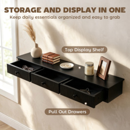 HOMCOM Shelf Wall-Mounted Storage Shelf Shelving Unit MDF 93 x 15 x 10 cm Entryway Kitchen Living Room, Black - thumbnail 5