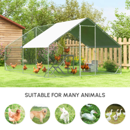 PawHut Walk-In Chicken Coop Run Cage, Large Galvanized Chicken House, Hen Poultry House Pet Playpen w/ Water-Resist Cover, 3 x 4 x 2m - Aosom UK - thumbnail 8