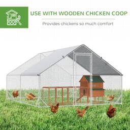 PawHut Walk-In Chicken Coop Run Cage, Large Galvanized Chicken House, Hen Poultry House Pet Playpen w/ Water-Resist Cover, 3 x 4 x 2m - Aosom UK - thumbnail 5