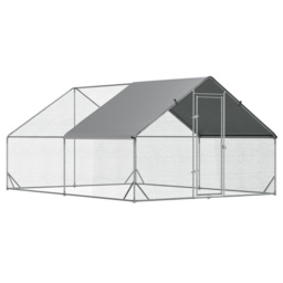 PawHut Walk-In Chicken Coop Run Cage, Large Galvanized Chicken House, Hen Poultry House Pet Playpen w/ Water-Resist Cover, 3 x 4 x 2m - Aosom UK