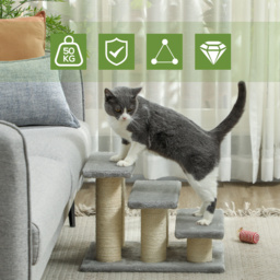 PawHut Pet Stairs 3-step Pet Ladder Cat dog Stairs Climb Ladder Cat Tree, Grey - thumbnail 4