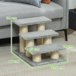 PawHut Pet Stairs 3-step Pet Ladder Cat dog Stairs Climb Ladder Cat Tree, Grey - thumbnail 3