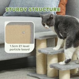 PawHut Pet Stairs 3-step Pet Ladder Cat dog Stairs Climb Ladder Cat Tree, Grey - thumbnail 5