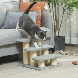 PawHut Pet Stairs 3-step Pet Ladder Cat dog Stairs Climb Ladder Cat Tree, Grey - thumbnail 2