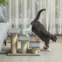 PawHut Pet Stairs 3-step Pet Ladder Cat dog Stairs Climb Ladder Cat Tree, Grey - thumbnail 8