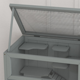 PawHut Wooden Hamster Cage 3 Tier House w/ Storage Shelf, Openable Top for Gerbils, Grey - thumbnail 9