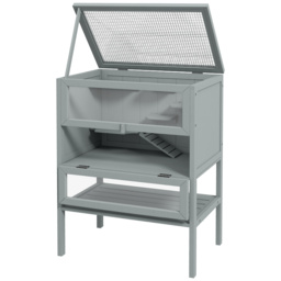 PawHut Wooden Hamster Cage 3 Tier House w/ Storage Shelf, Openable Top for Gerbils, Grey - thumbnail 8