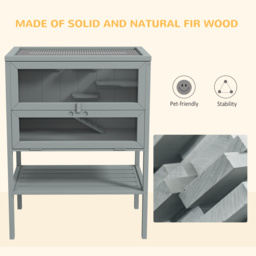 PawHut Wooden Hamster Cage 3 Tier House w/ Storage Shelf, Openable Top for Gerbils, Grey - thumbnail 7