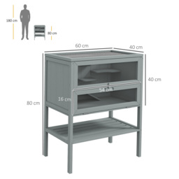 PawHut Wooden Hamster Cage 3 Tier House w/ Storage Shelf, Openable Top for Gerbils, Grey - thumbnail 3