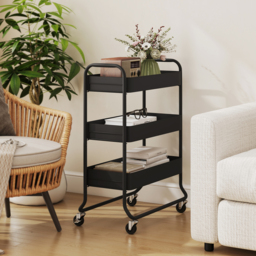 HOMCOM 3-Tier Storage Trolley on Wheels, Rolling Utility Cart with Mesh Backets for Kitchen, Bathroom, Bedroom, Black - thumbnail 8