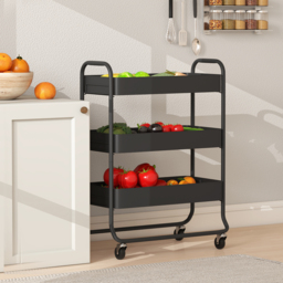 HOMCOM 3-Tier Storage Trolley on Wheels, Rolling Utility Cart with Mesh Backets for Kitchen, Bathroom, Bedroom, Black - thumbnail 7
