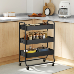 HOMCOM 3-Tier Storage Trolley on Wheels, Rolling Utility Cart with Mesh Backets for Kitchen, Bathroom, Bedroom, Black - thumbnail 2