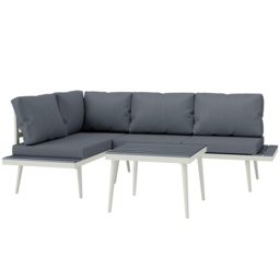 Outsunny 3 Piece Garden Furniture Set with 5-Level Adjustable Lounger, L Shaped Garden Corner Sofa with Cushions, Mesh Seat, Slatted Wood-Grain Table, Outdoor Furniture Set for Conservatory, Grey - thumbnail 1