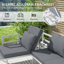 Outsunny 3 Piece Garden Furniture Set with 5-Level Adjustable Lounger, L Shaped Garden Corner Sofa with Cushions, Mesh Seat, Slatted Wood-Grain Table, Outdoor Furniture Set for Conservatory, Grey - thumbnail 5
