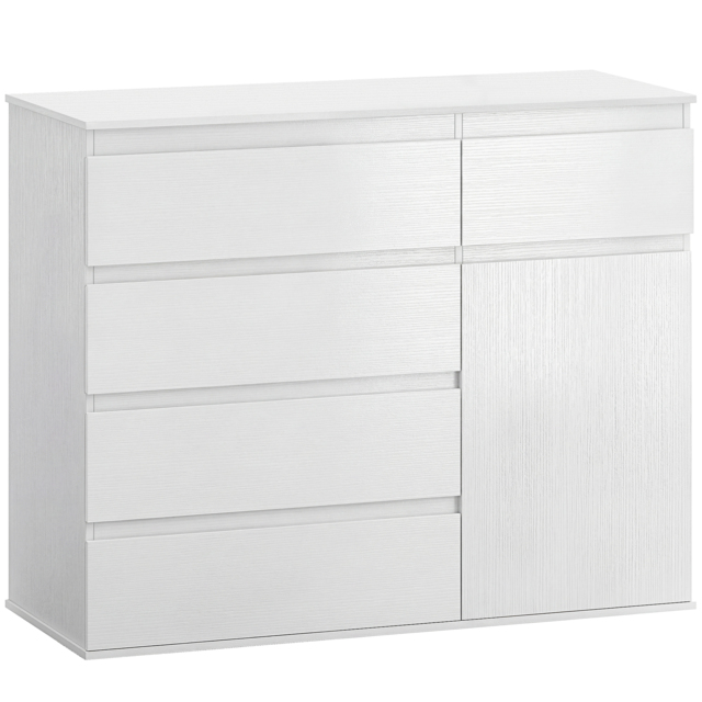 HOMCOM Modern Sideboard, Sideboard Storage Cabinet with 5 Drawers, Adjustable Shelf, Soft-Close Door, White - image 1