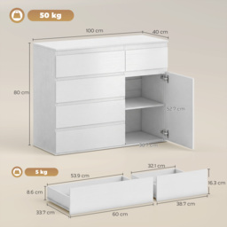 HOMCOM Modern Sideboard, Sideboard Storage Cabinet with 5 Drawers, Adjustable Shelf, Soft-Close Door, White - thumbnail 3