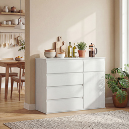 HOMCOM Modern Sideboard, Sideboard Storage Cabinet with 5 Drawers, Adjustable Shelf, Soft-Close Door, White - thumbnail 9