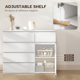 HOMCOM Modern Sideboard, Sideboard Storage Cabinet with 5 Drawers, Adjustable Shelf, Soft-Close Door, White - thumbnail 5