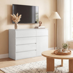 HOMCOM Modern Sideboard, Sideboard Storage Cabinet with 5 Drawers, Adjustable Shelf, Soft-Close Door, White - thumbnail 8