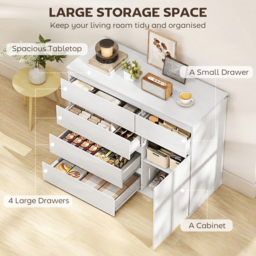 HOMCOM Modern Sideboard, Sideboard Storage Cabinet with 5 Drawers, Adjustable Shelf, Soft-Close Door, White - thumbnail 4