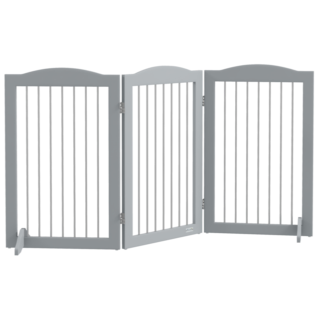 PawHut Foldable Dog Gate, Freestanding Pet Gate, with Two Support Feet, for Staircases, Hallways, Doorways - Grey - Aosom UK - image 1